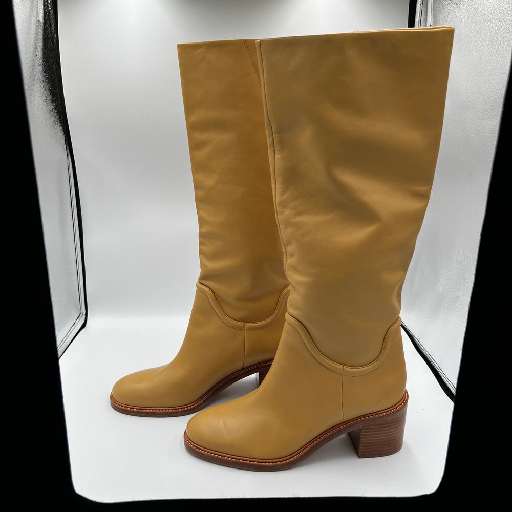 Vince Tan Leather Block Heeled Kendra Boots Italian Leather Women's Size 9.5M - Picture 3 of 6